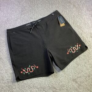 Roark Chiller Scallop Boardshorts Black Snake Embroidered Mens Size 40 NWT